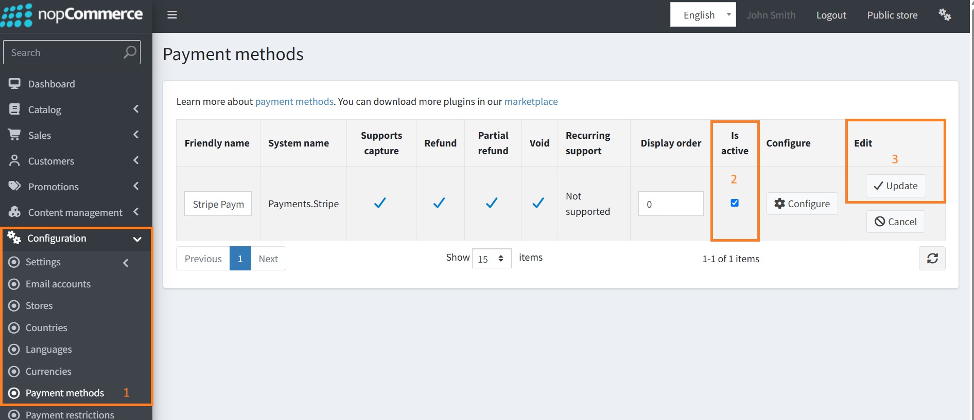 Activate Stripe plugin