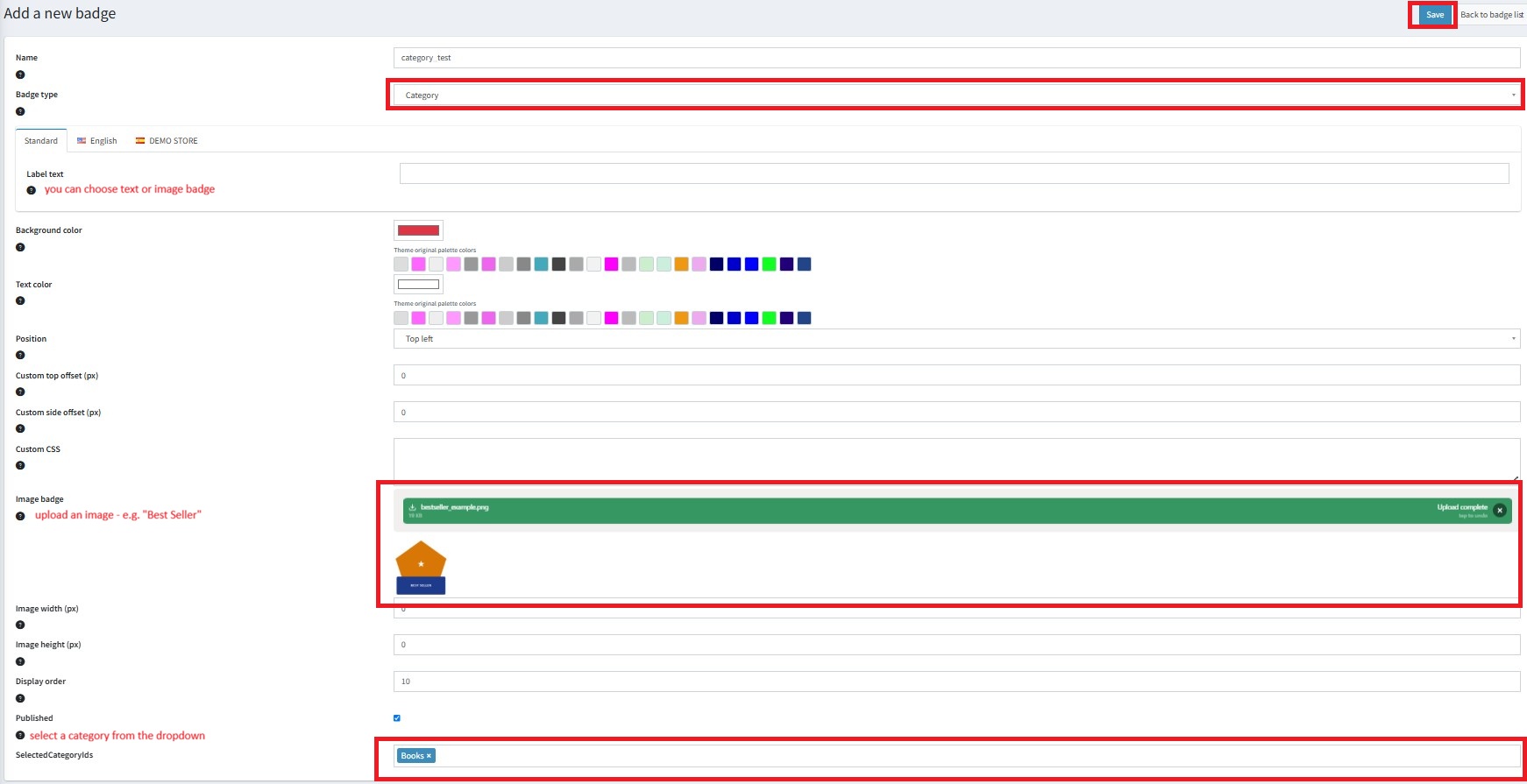 Configure the category badge