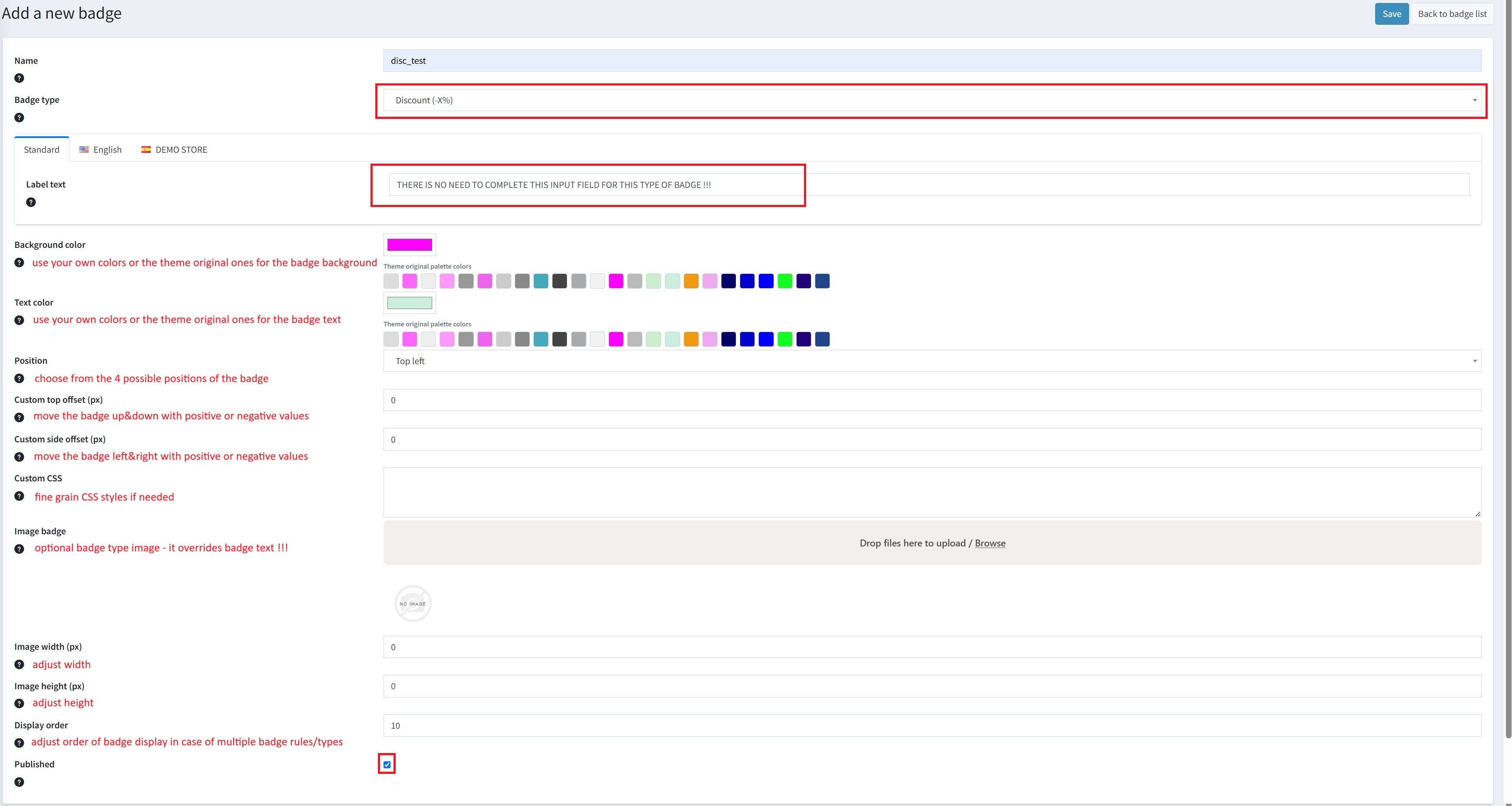 Configure the discount badge