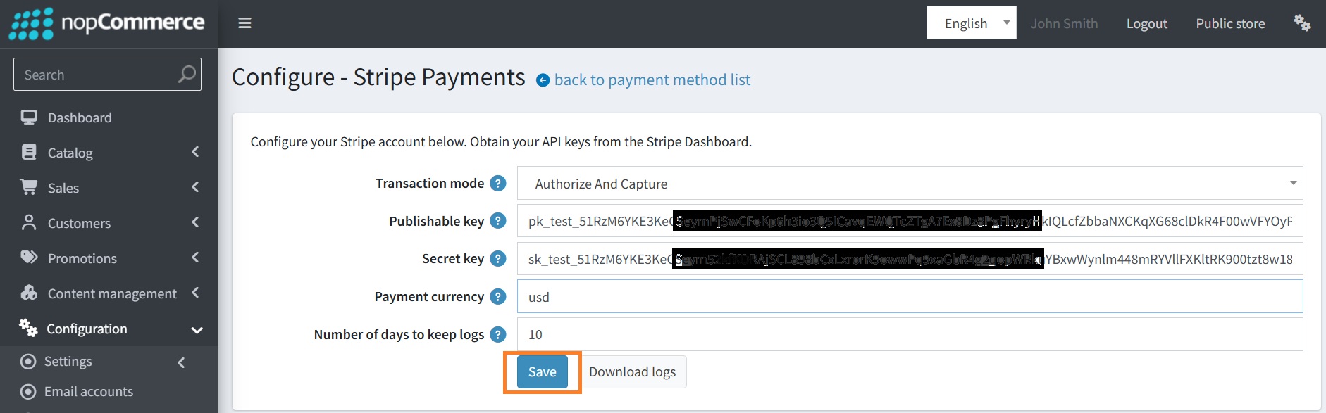 Configure Stripe — step 2