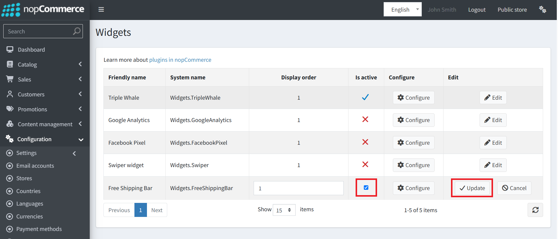 Configure the Free Shipping Bar plugin