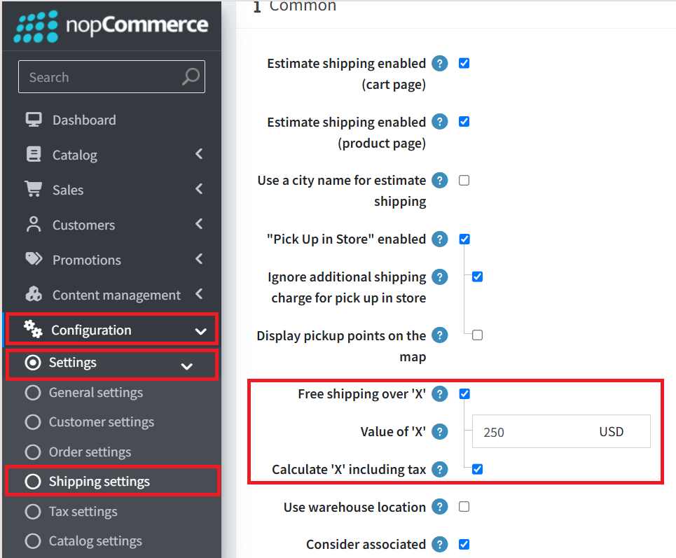 Free Shipping Bar configuration options